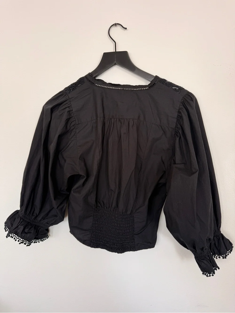 Free People Louella Black 3/4 Sleeve Top